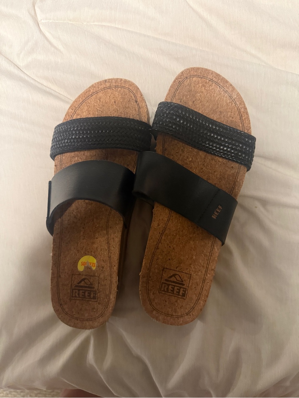 Reef Two-Strap Cork Slide Sandals in Black
